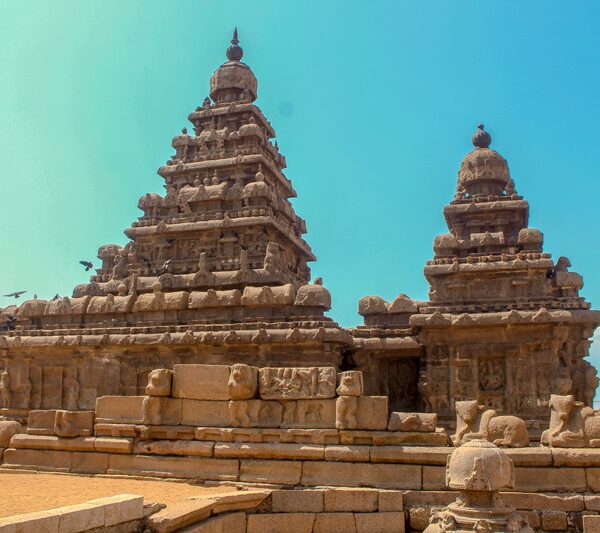 The Shore Temple of Mamallapuram, It is located in Mahabalipuram, Chennai in Tamil Nadu, India. It is a structural temple, built with blocks of granite, dating from the 8th century AD.